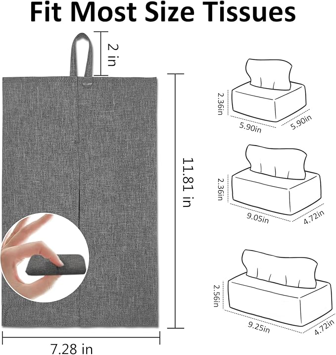 kakaforsa Toilet Paper Holder Reusable Tissue Holder Travel Tissue Holder Wall Hanging Tissue Box Cover Toilet Paper Storage Rectangle Napkin Holder Cloth Tissue Box for Car Office Desk, Gray - Image 2
