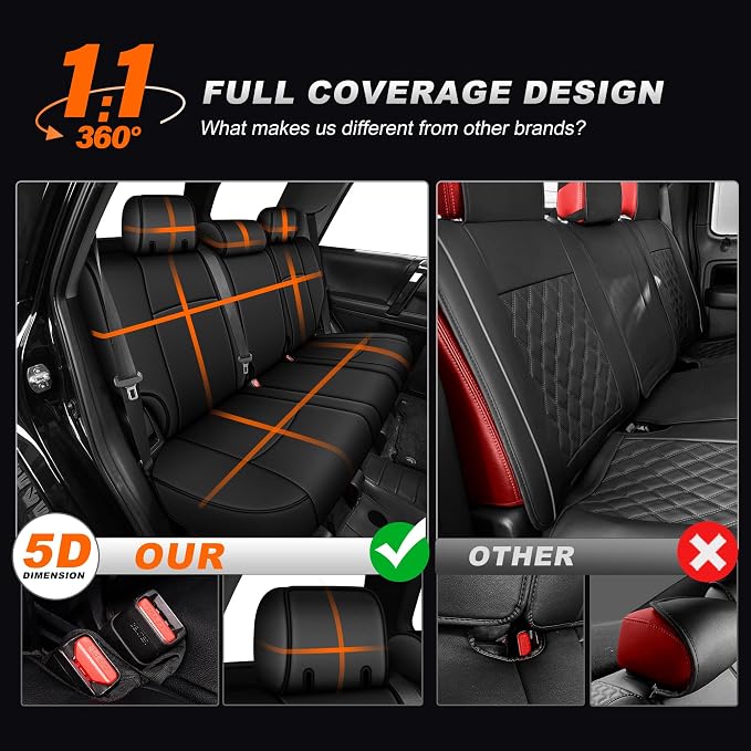 Custom Fit Seat Covers for Toyota 4Runner 2011-2024 5 Seats | Full Set Waterproof Airbag Compatible Car Seats Cover for 4Runner Accessories Black(5 Seats Model Only) - Image 7