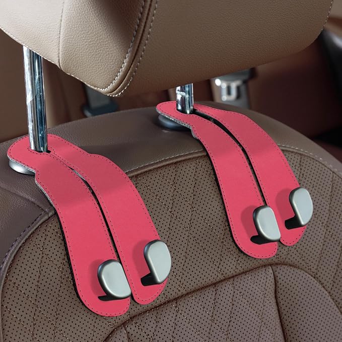 CoBak Purse Hook for Car - Universal Premium Stitched Leather and Aluminum-Magnesium Alloy Double Car Seat Back Storage Hook for Purses, Handbags, Bags (2 Pack),Raspberry by PopulartabletcasebrandWegivepeoplethebestdesignofprotectingvariouselectronicdevices