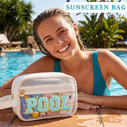 COSHAYSOO Clear POOL Makeup Bag Small Travel Pouch for Women Teenager Girls Pool Accessories Stuff Organizer Preppy Chenille Letter Patch Summer Girly Things - Image 5