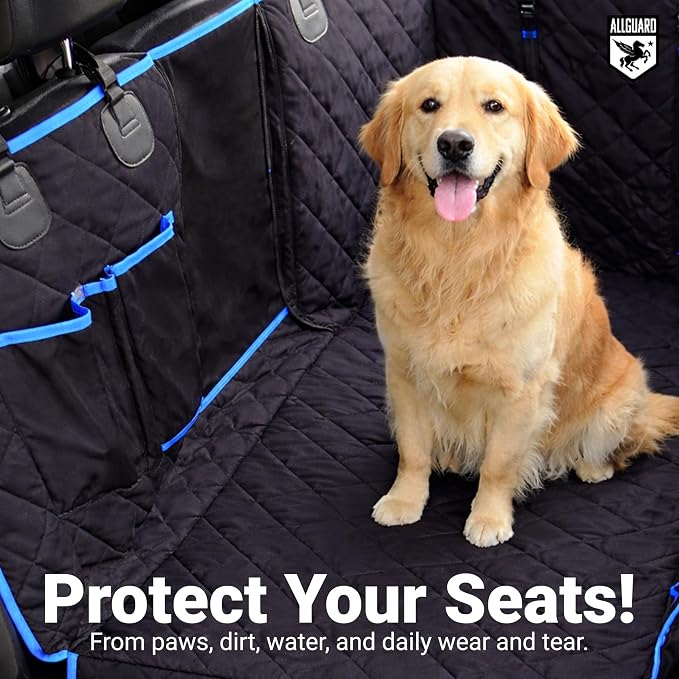Dog Car Seat Cover for Back Seat, Waterproof, Scratchproof, Nonslip, Dog Hammock for Car, Safety Harness Included, Seat Covers for Pet Dogs, Standard Size (Black/Blue) - Image 2