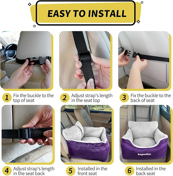 BurgeonNest Dog Car Seat for Small Dogs & Cats Under 25 lbs, Purple - Image 5