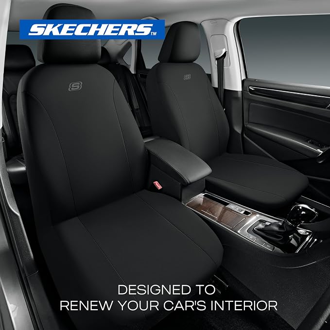 Skechers Seat Covers, Premium Breathable Polyester Seat Covers, Car Seat Covers Front Seats Airbag Compatible, Automotive Comfort for Most Cars, Vans, Trucks, SUVs (Two Front, Black) - Image 2