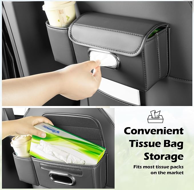 TOPABYTE Seat Back Kick Protector Organizer for Tesla Model Y Model 3 | Backseat Kick Mats with Storage Pockets for Model Y Juniper Model 3 Highland Tissue Holder Rear Passenger Organization, Black - Image 2