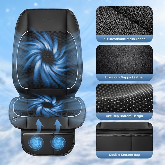 Coverado Cooling Car Seat Cushion, Universal Front Seat Cover 12V-24V Ventilated 3D Mesh Breathable Pad with 3 Speed Mode Dual Fan for Cars SUV Heatwave Driving Black&White - Image 4