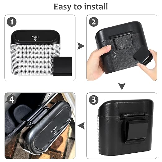 Accmor Bling Car Trash Can with Lid, Mini Auto Garbage Storage Bin with 60pcs Garbage Bags, Sparkling Crystal Trash Bags Holder Dustbin Vehicle Accessories Container Organizer (White Rhinestone) - Image 4