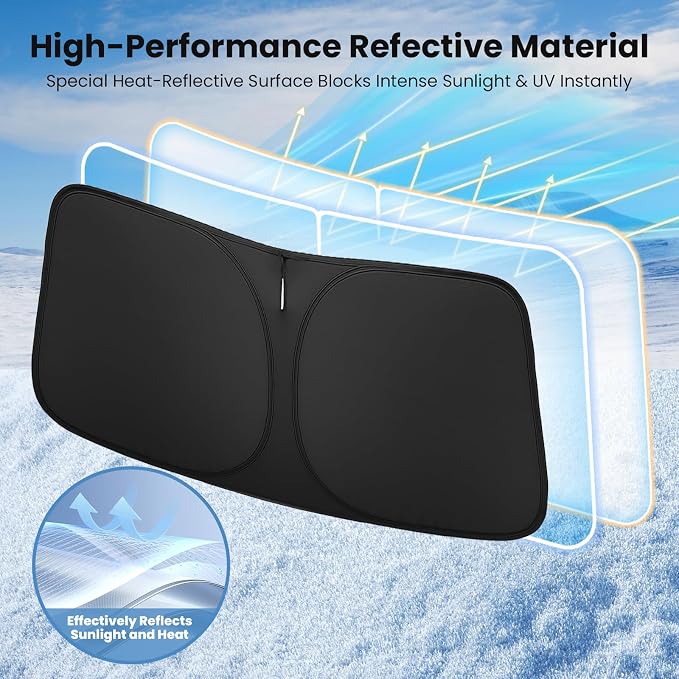 Windshield Sun Shade for Hyundai Tucson 2022 2023 2024 2025 2026 – Custom Fit Sun Shield with Mirror Cut‑Out, Blocks Heat & UV, Foldable with Storage Pouch - Hyundai Tucson Windshield Sunshade - Image 3