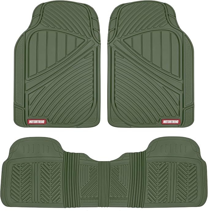 Motor Trend FlexTough Performance All Weather Rubber Car Floor Mats - 3 Piece Floor Mats Automotive Liners for Cars Truck SUV, Heavy-Duty Waterproof (Green) - Image 2