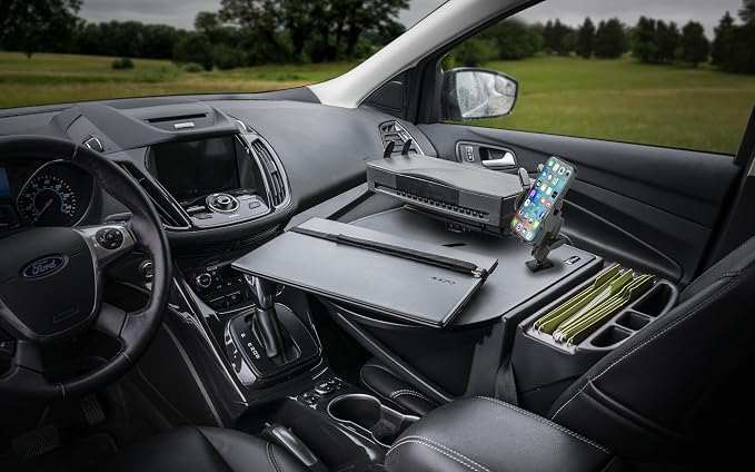 AutoExec AE-RMCD-PI-PM-PS-BT Roadmaster Car Desk for Your Vehicle Workstation and Mobile Office, Black with 400 watt Power Inverter, Phone Mount and Printer Stand | 400 Watt Power Inverter, Phone Mount, Printer Stand, Vehicle Workstation and Mobile Office - Image 2