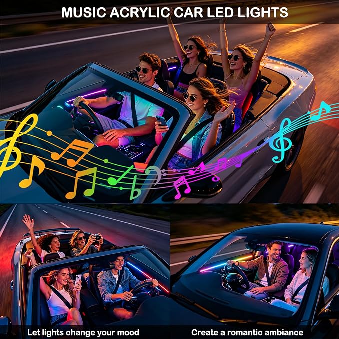 Interior Car LED Strip Lights with Wireless APP, Ambient Lighting Kits with Dynamic Dreamcolor Chasing, 16 Million Colors Acrylic LED Lights for Car, Sound Active Function Car Neon Lights (6 in 1) - Image 5
