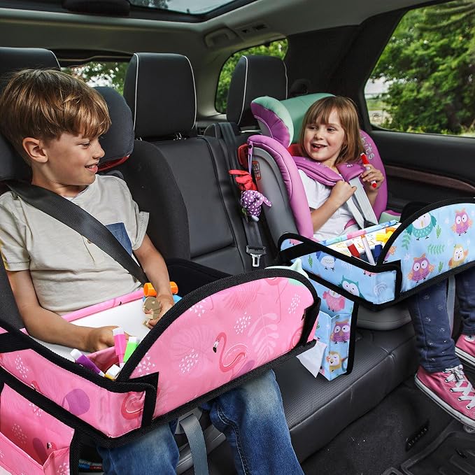 Kids Travel Tray for Toddler Car Seat, Road Trip Activities for Kid | Toddler Car Activities with iPad Holder Stand, Roadtrip Essentials with Dry Erase Board & Cooler Cup Holder, 2PC - Image 6