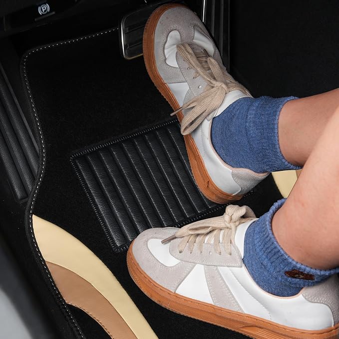CAR PASS Beige Leather Car Floor Mats, Sporty Waterproof Car Carpet,Universal Automotive Floor Mats Fit for Sedans, Cars, Mid Trucks, Vans, SUV, Set of 4 (Black and Beige) - Image 5