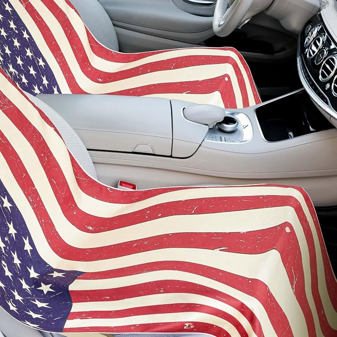 Hahafelt 2 Pack Car Seat Towel Cover with Storage Bag, American Flag | 63 x 32 in Car Towel Seat Cover Non Slip Waterproof, Gym Workout Swimming Running, Machine Washable Sweat Absorbent Protector - Image 5