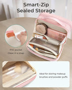 BAGSMART Travel Makeup Bag, Make Up Bag with Multiple Compartments for Organizer, Compact & Durable Cosmetic Organizer for Women for Travel Accessories (Pink - Image 4