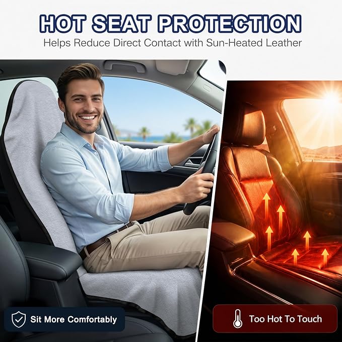 Car Seat Towel Cover 2 Pack for Front Seats, Sweat Absorbent Car Seat Protector with Non-Slip Backing, Waterproof Towel Car Seat Covers for Runners, Gym, Swimming, Beach, Pets, Lavender Gray - Image 5