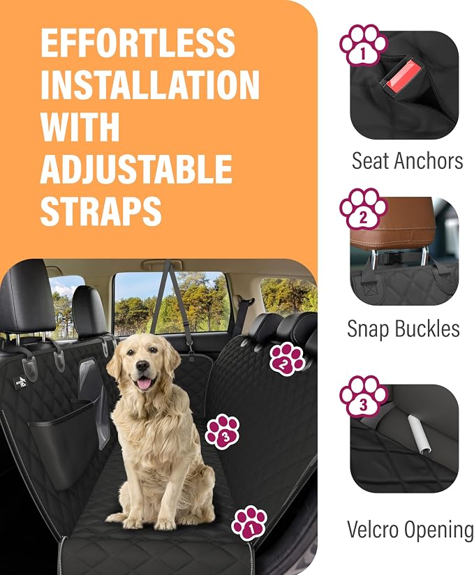Active Pets Dog Car Seat Cover for Back Seat, Waterproof Pet Protection Hammock, SUV Truck Car Backseat Protector with Safety Features, XL, Orange - Image 4