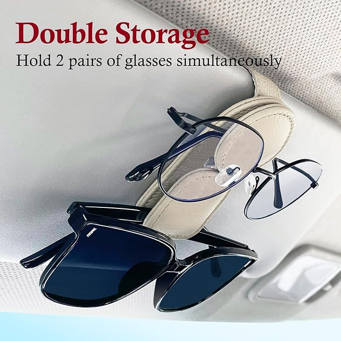 KIWEN Sunglasses Holder for Car Visor, Magnetic Leather Sunglass Eyeglass Hanger Clip for Car Sun Visor Accessories (1, Beige) - Image 4