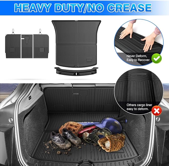 Model Y Cargo Mat - Trunk Mat for 2025 2026 Tesla Model Y Juniper 5 Seat (Not fit Standard), All Weather Cargo Liner with Backrest Mat and Door Sill Guards for Model Y Accessories, Rubber Car Mats - Image 5