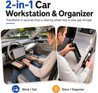 2-in-1 Steering Wheel Tray and Car Laptop Desk with Seat Gap Organizer | Carbon fiber look for working, eating or tablet use, fits standard round steering wheels,use only while safely parked - Image 2