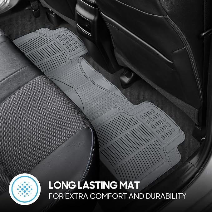 BDK ProLiner Car Floor Mats for Cars Trucks SUV, 3-Piece All-Weather Heavy Duty Rubber Liners with Universal Trimmable Fit, Durable Waterproof Vehicle Auto Floor Mats with Capture Ridges Gray - Image 3