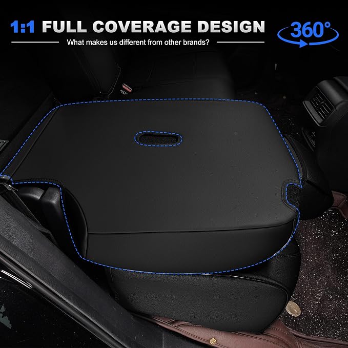 AOMSAZTO Seat Cover for Tesla Model Y 2020-2025 Not for Juniper/Performance | 4-Pieces Set with Seatbelt Cover,Steering Wheel Covers, Headrests,5 Seats Faux Leather Waterproof,Airbag Compatible-Black - Image 8