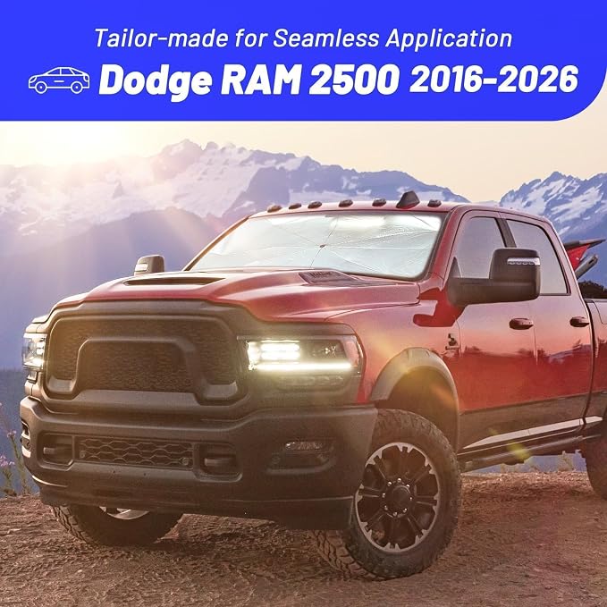 Windshield Sun Shade for Dodge RAM 2500 2016-2026, Custom Umbrella Shades | Foldable Front Window Sunshade with 360° Rotating Shaft, Car Shades with UV & Heat Protection - Image 3