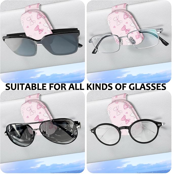 2 Pack Magnetic Leather Sunglass Holder, Universal Magnetic Car Eyeglass Hanger Clip for Different Size Eyeglasses, Car Visor Accessories (Bow) - Image 5