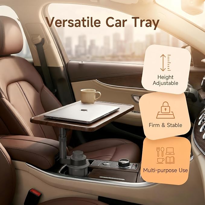 Car Desk for Laptop, Car Table & Car Tray with 360° Rotating Cup Holder, Adjustable Height Car Food Tray, As Car Table Tray or Car Seat Tray, Compatible with Tesla Model 3/Y/S, Ford/Most Vehicles - Image 6