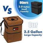 EPAuto Waterproof Car Trash Can with Lid and Pockets, 2.5 Gal, Brown | Leakproof, Collapsible Multipurpose Car Bin with 3 Side Storage Pockets, Adjustable Straps - Image 7