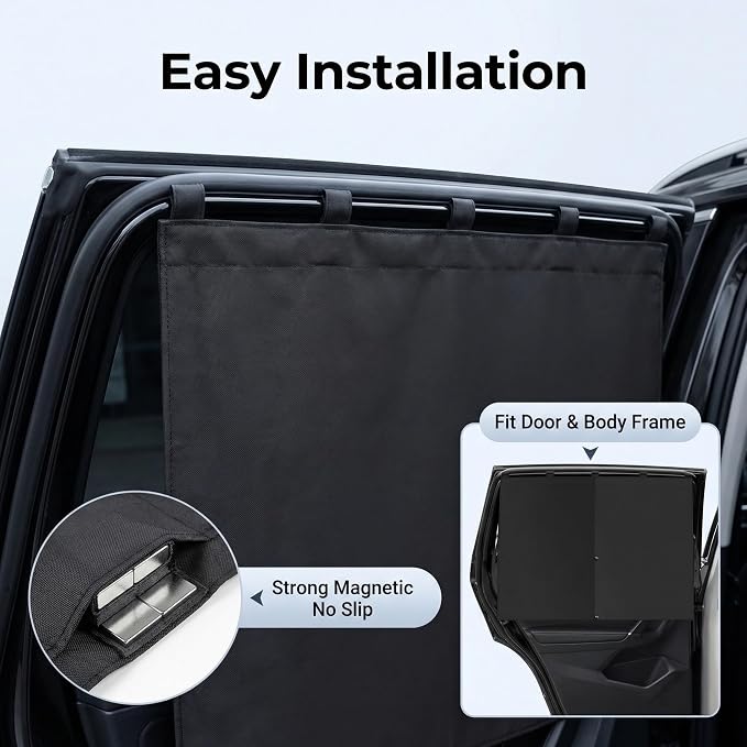 2Pack Car Side Window Curtain Sun Shade,Car Window Shade,Double Layer Sun Shade with Strong Magnets,Universal Sunshade for Cars SUV Trucks(Black-mesh,2PC) - Image 6