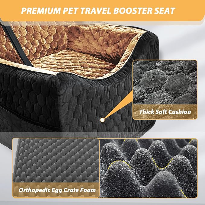 Dog Car Seat for Small/Medium Dogs, Memory Foam Dog Booster Seat, Travel Safety Per Car Seat with Washable Removable Cover, Storage Pockets for Dogs up to 35 lbs(BlackBrown) - Image 4