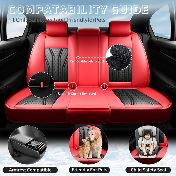 Fit Avalon Premium Leather Car Seat Covers for Toyota Avalon 2001-2021 2022 - Waterproof，Breathable，All-Weather Seat Cushion Protecto & Airbag Compatible, 2 Front Seat Red&Black - Image 3