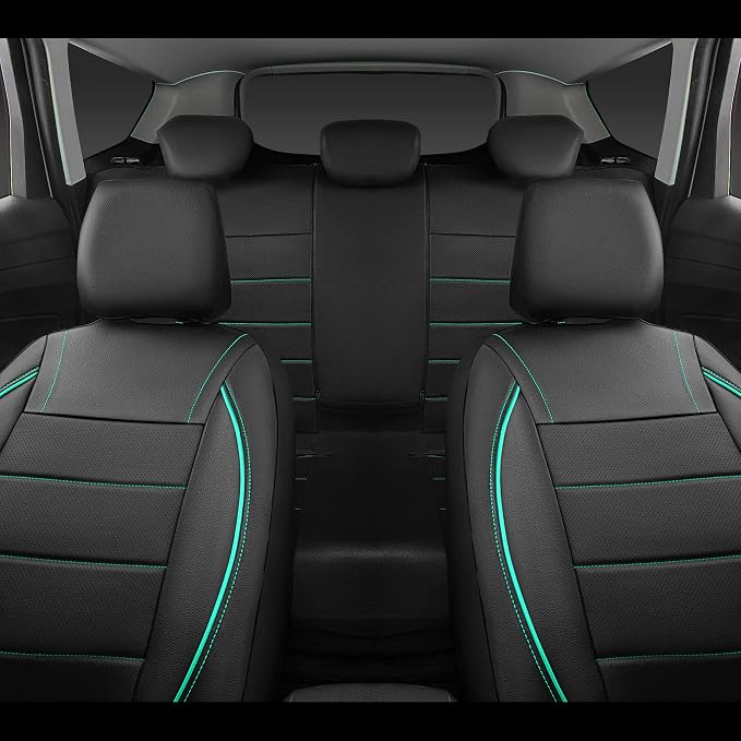 CAR PASS Universal FIT Piping Leather Car Seat Cover, for suvs,Van,Trucks,Airbag Compatible,Inside Zipper Design and Reserved Opening Holes (Full Set, Black and Mint) - Image 5