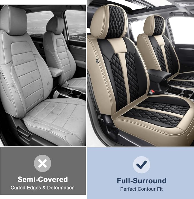 IKABEVEM Custom for Honda CR-V 2017-2022 Seat Covers Full Set | Waterproof Faux Leather,Easy to Install,Wipe Clean,Black&Beige Car Seat Protector - Image 7
