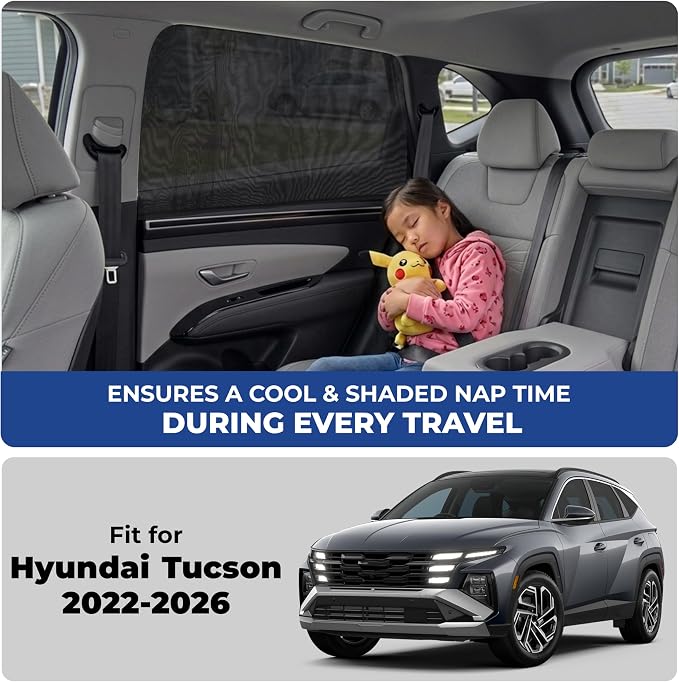 EcoNour Car Window Screen for Hyundai Tucson (2022-2026) 2 Pack | Mesh Camping Window Covers | 100% Protection from UV | Baby Safe Privacy Blackout Window | Car Accessories - Image 2