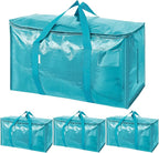 TICONN 4 Pack Extra Large Moving Bags Heavy Duty with Zippers & Carrying Handles, Durable Storage Bags Moving Boxes for Closet Organizers and Storage (4 Pack, Aqua) by TICONN