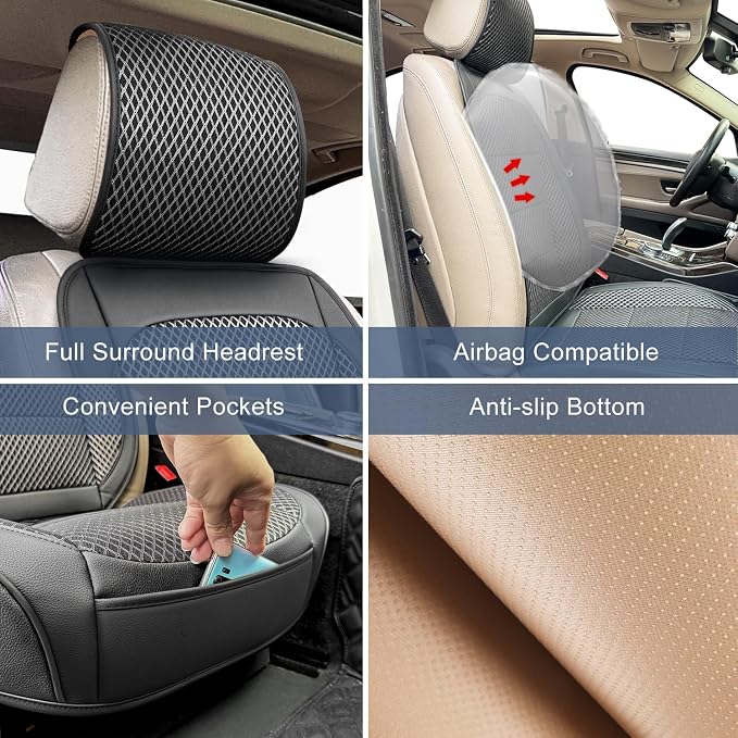 1 Pack Black Ventilated Cooling Car Seat Covers for Summer | 3D Air Mesh, PU Leather, Breathable, with Storage pocket, Non-slip, Universal Fit for Car Truck SUV, Easy to Install - Image 5