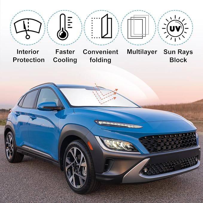 Front Windshield Sun Shade Foldable Window Sun Shade Visor Custom Fit for 2024-2026 Hyumdai Kona Block UV Rays Car Accessories Heat Sun Shield Keep Car Cooler - Image 2
