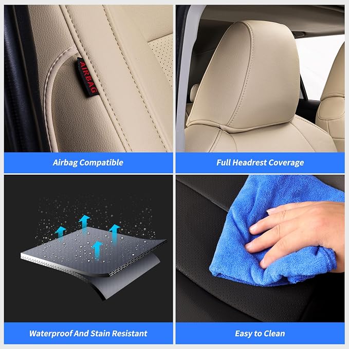 coverdream Full Set Leather Seat Covers for Toyota Corolla 2009-2013 Base,L,LE,XLE Sedan,Airbag Compatible,Waterproof Car Seat Protector,Fit Like A Glove(Beige) - Image 9