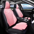Coverado Seat Covers Full Set, Waterproof Nappa Leather Seat Covers for Cars, 5 Seats Universal Car Seat Protectors, Black and Pink Leather Car Seat Covers Car Seat Cushions Fit for Most Cars - Image 8