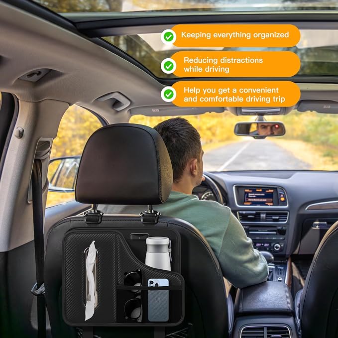 Car Tissue Holder,Back Seat Organizer with Cup Holder,Multifunctional Car Headrest Seat Back Storage,Snack Organizers for Kids,Large Tissue Box Cover Fit for 100-130 Regular Size Tissues - Image 6