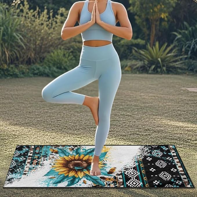 Aztec Sunflower Car Seat Cover Sweat Auto Front Seat Cover with Storage Bag Sunflower Print Car Seat Protector Aztec Tribal Auto Interior Accessories Running Swimming Hiking Universal Towels - Image 4