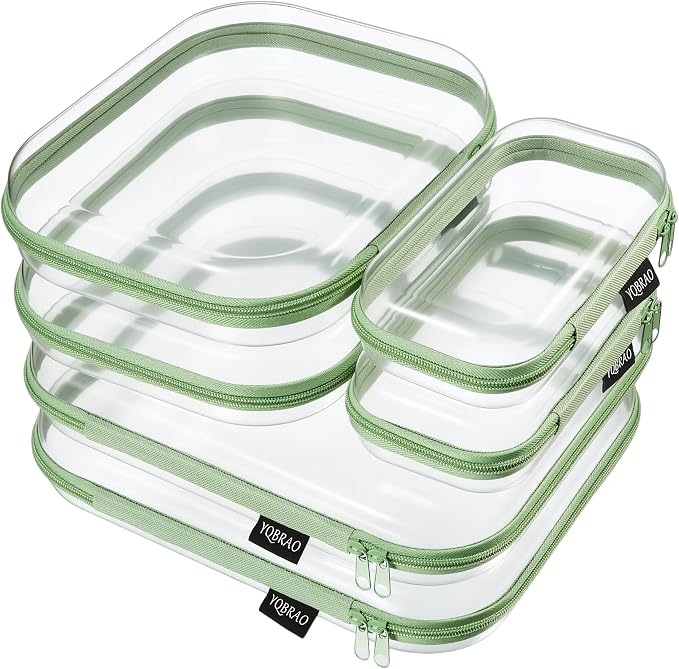 YQBRAO Clear Hard Shell Zipper Cases, 6 Multi-Size Organizers, Green | Rigid clear shells in three practical sizes organize toiletries, cosmetics, cables, stationery and household essentials by Unknown