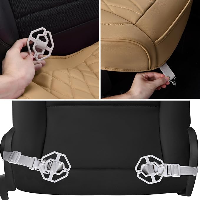 CAR PASS 2 Pack Front Car Seat Covers, Bottom Seat Covers Full Wrapped with Storage Pocket, Anti Slip Car Seat Protectors, Waterproof Seat Cushion Pad Universal Fit Sedan SUV Truck, Dark Beige - Image 5