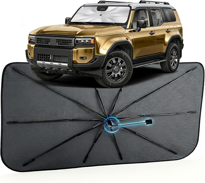 Car Windshield Sun Shade Umbrella for Toyota Land Cruiser 2024-2026 | [Reflective Coated Fabric] Car Shades Sun Visor Keep Car Cool and Protects Interior, 1:1 Exact Fit by MakeLifeBetter
