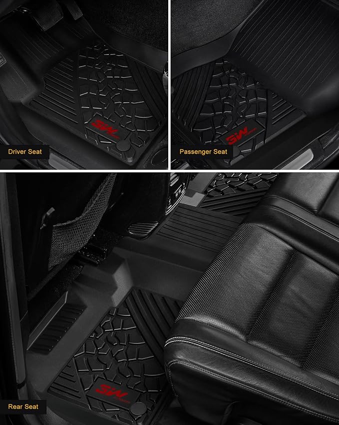 3W Floor Mats for Jeep Gladiator 2020-2026 1st & 2nd Row | TPE All Weather Floor Liner Full Set Car Liners with red Logo,Black - Image 3
