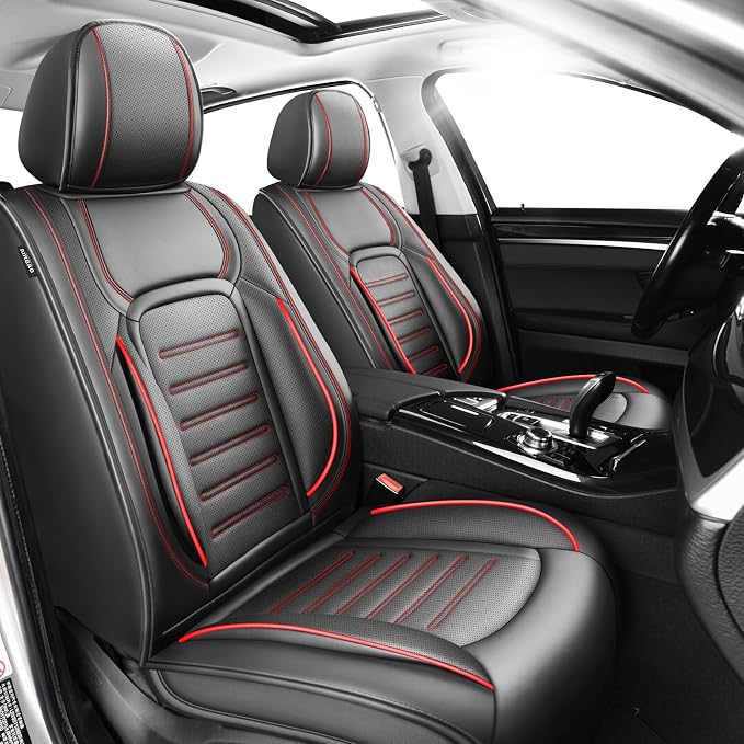 Fit Sienna Car Seat Covers for Toyota Sienna 2007-2025 2026 -Premium Leather, Waterproof，Breathable，All-Weather Seat Cushion Protecto & Airbag Compatible, 2 Front Seat Red Line Black by Unknown