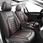 Fit Sienna Car Seat Covers for Toyota Sienna 2007-2025 2026 -Premium Leather, Waterproof，Breathable，All-Weather Seat Cushion Protecto & Airbag Compatible, 2 Front Seat Red Line Black by Unknown