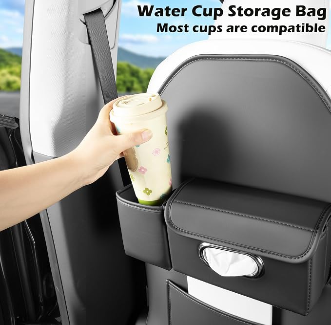 TOPABYTE Seat Back Kick Protector Organizer for Tesla Model Y Model 3 | Backseat Kick Mats with Storage Pockets for Model Y Juniper Model 3 Highland Tissue Holder Rear Passenger Organization, Black - Image 3