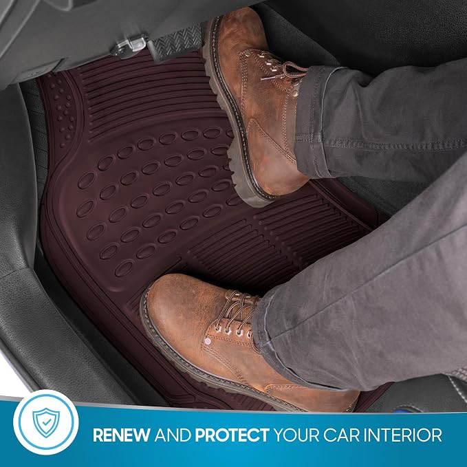 BDK ProLiner Car Floor Mats for Cars Trucks SUV 3pc All-Weather Burgundy | Heavy Duty Rubber Liners with Universal Trimmable Fit, Durable Waterproof Vehicle Auto Floor Mats Channels Burgundy Red - Image 7